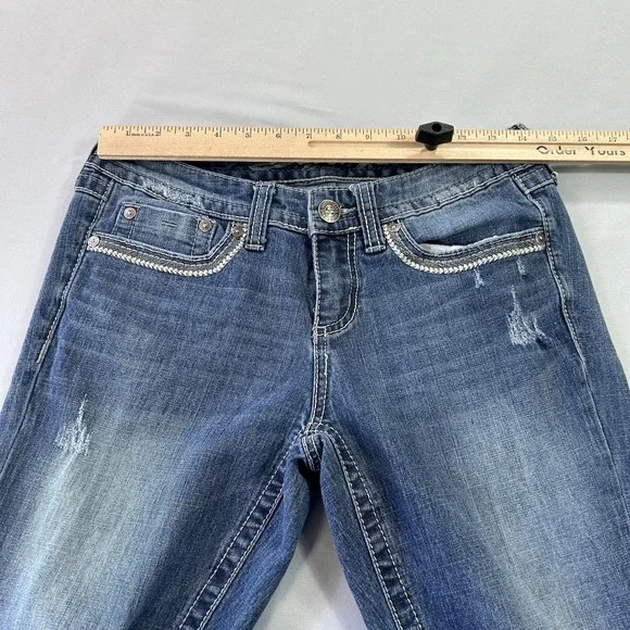 Seven7 Jeans Womens 4 Blue Slim Straight Mid Rise Distressed Stretch Denim - Picture 7 of 12